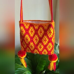 Huichol Handcrafted Red and Yellow Woven Bag